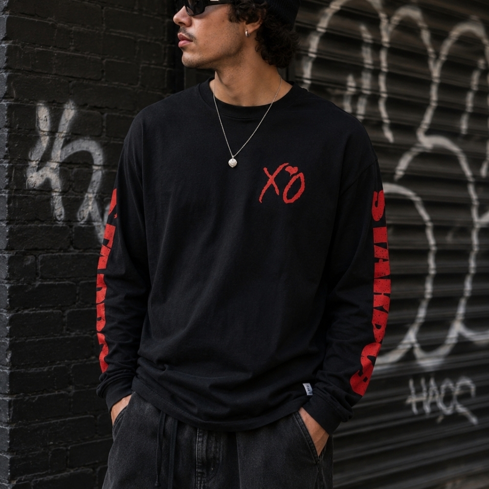 XO Clothing Black Red Graphic Long Sleeve Shirt Men’s XL Streetwear Tee
